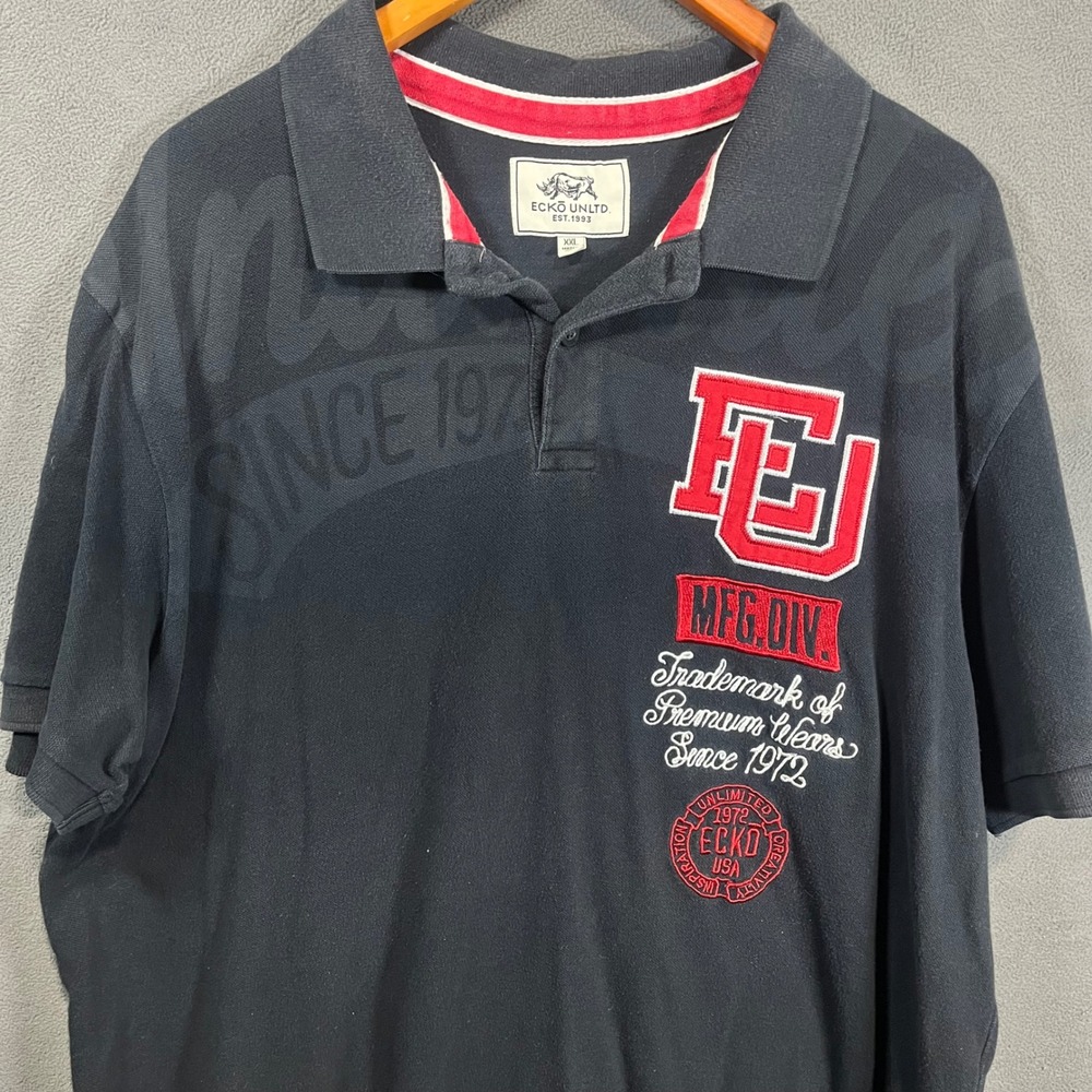 Y2K Ecko Unltd Mens XXL Polo Shirt Black Red Embroidered Graphic Short Sleeve